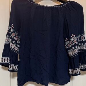 Embroidered Navy Blue Women's Top